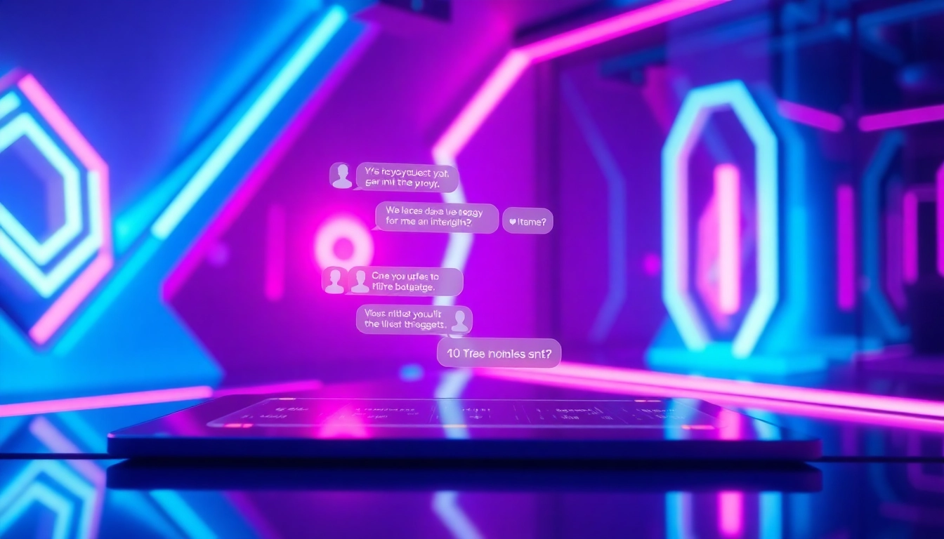 An AI chat interface with a futuristic design, glowing in neon colors.
