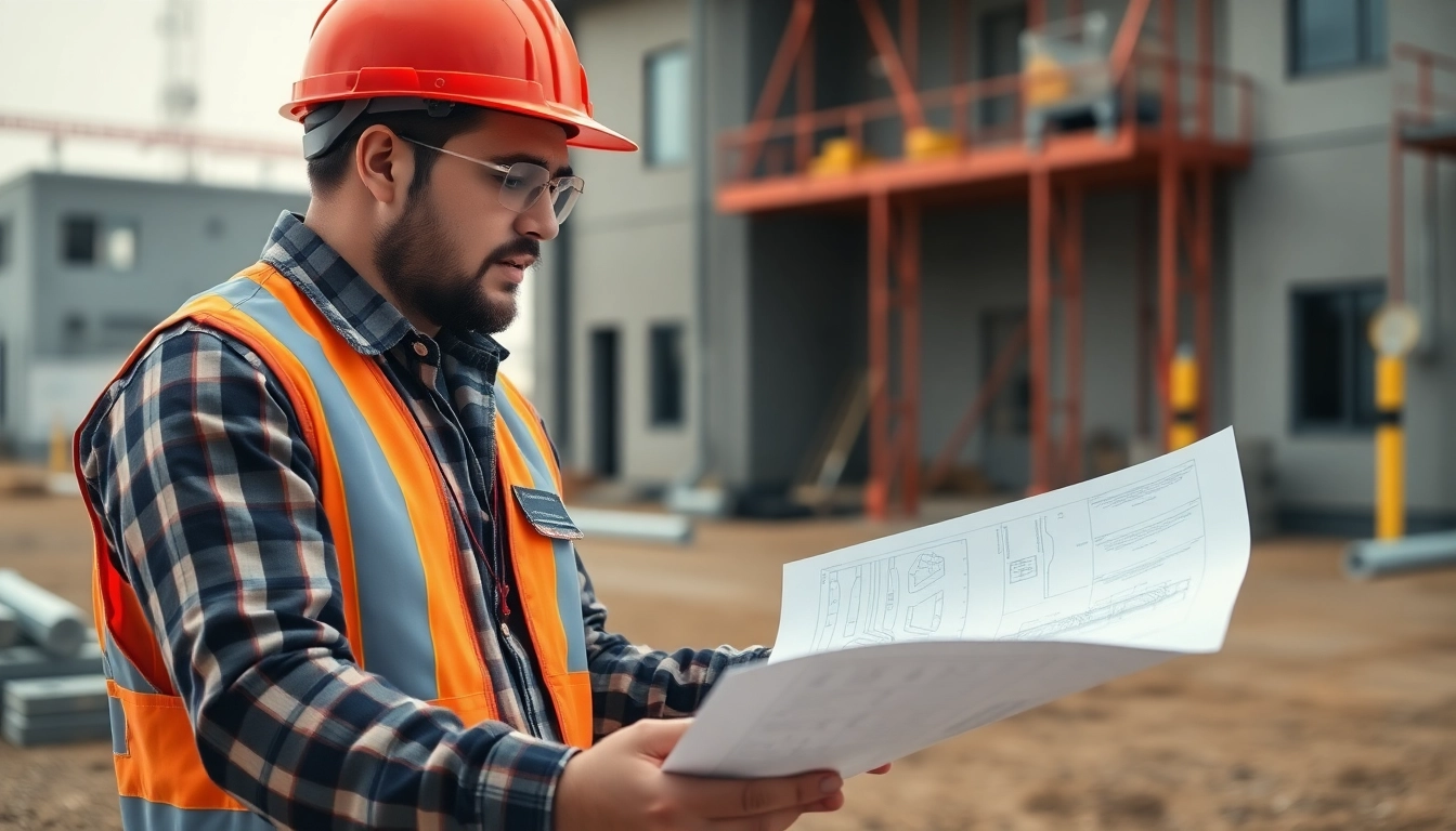 Experienced contractor inspecting construction plans to ensure project quality and compliance.