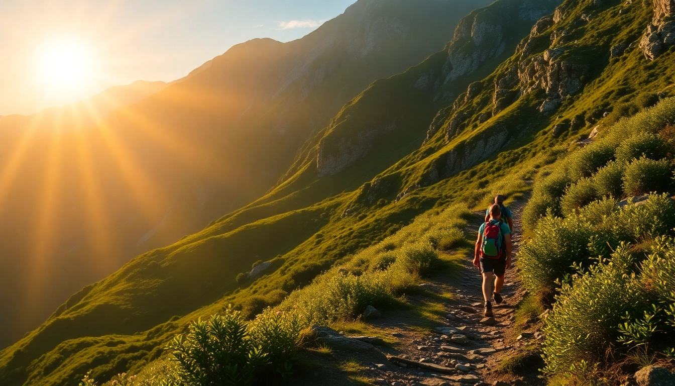 Hiking enthusiasts enjoying a scenic trail with lush landscapes showcasing the joy of a hike in natural surroundings.