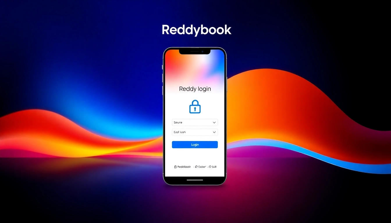 Reddybook Login page shown on desktop with user-friendly interface, highlighting secure login process and vibrant branding colors for easy access.