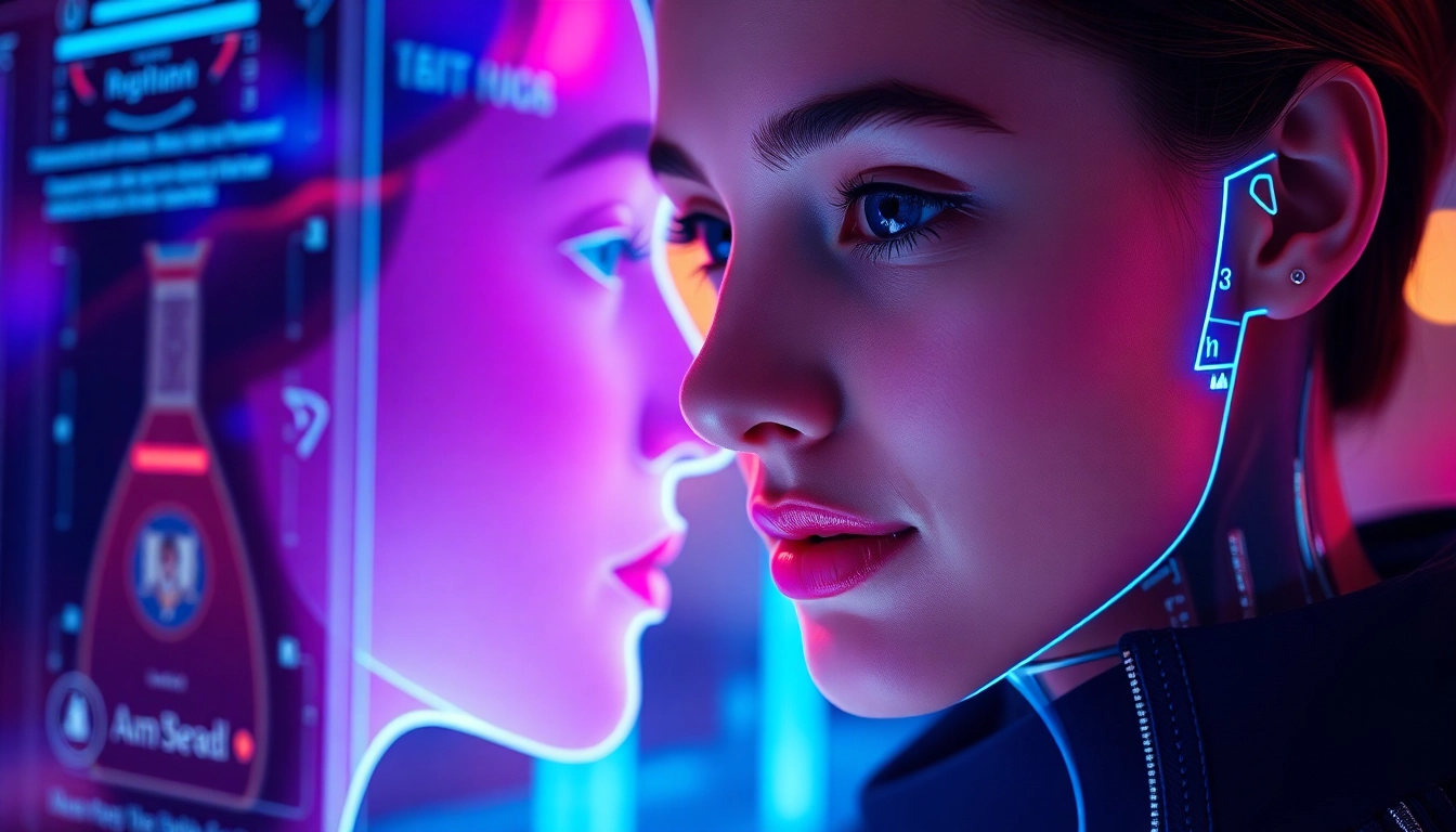 AI girlfriend engaging in a realistic, unfiltered NSFW chat on a sleek digital interface, highlighting intimacy and advanced AI interaction for 2025.
